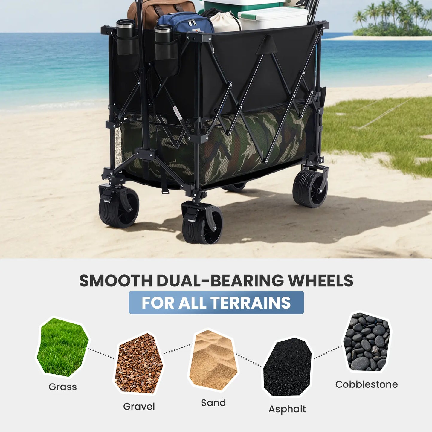Heavy Duty Folding Wagon by Sweetcrispy – 320L Capacity, Double Decker Storage, All-Terrain Wheels, Brakes & Adjustable Handle for Outdoor Activities