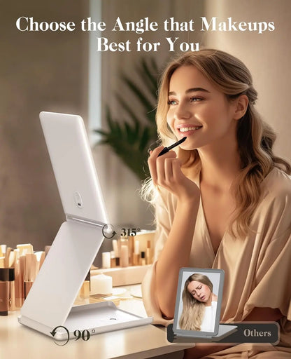 Portable Travel Makeup Mirror by Jack & Rose, 3-Color LED, Adjustable Angle & Height, Touch Screen, Foldable