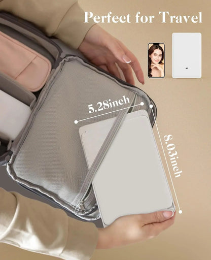 Portable Travel Makeup Mirror by Jack & Rose, 3-Color LED, Adjustable Angle & Height, Touch Screen, Foldable