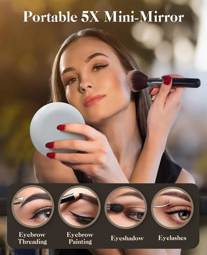 Portable Travel Makeup Mirror by Jack & Rose, 3-Color LED, Adjustable Angle & Height, Touch Screen, Foldable