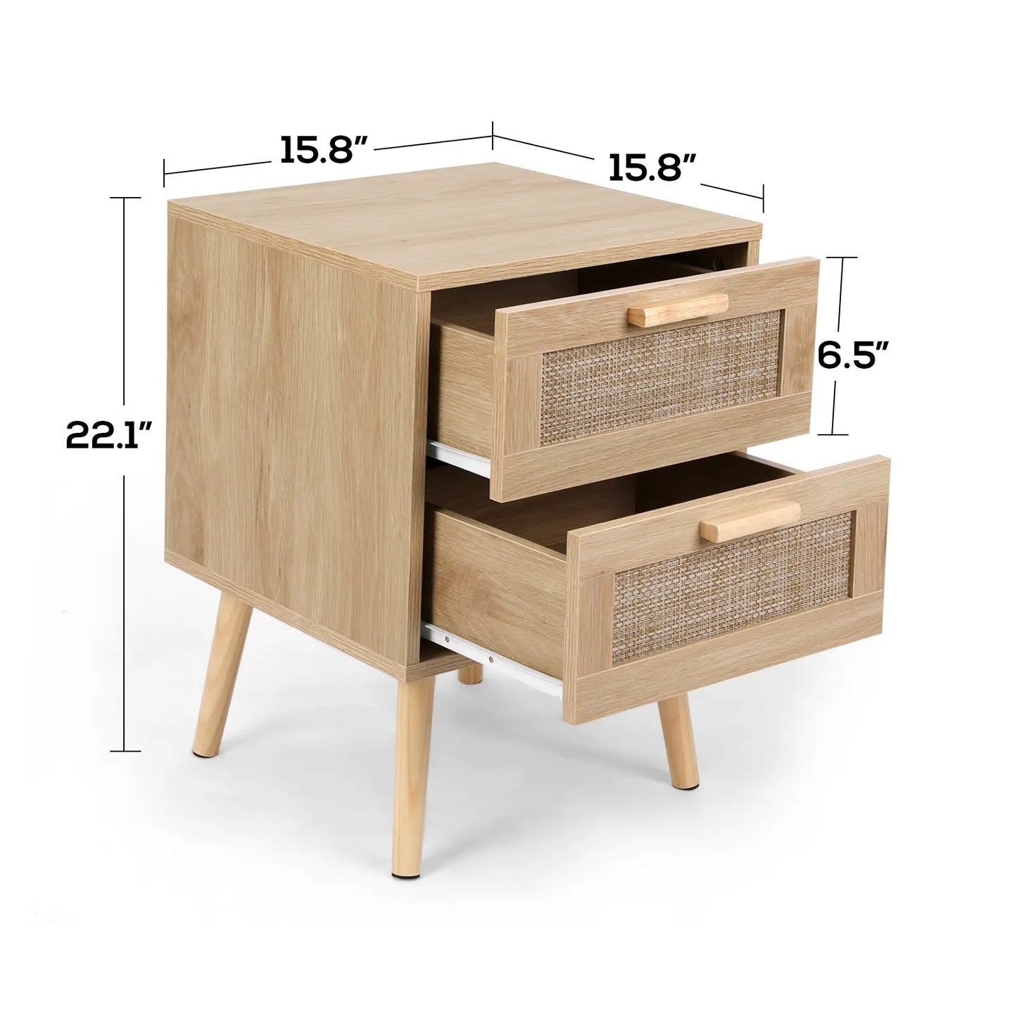VOWNER Rattan End Table with 2 Drawers – Solid Wood Legs, Bedroom Storage Nightstand, Easy to Assemble, Perfect for Kids Room
