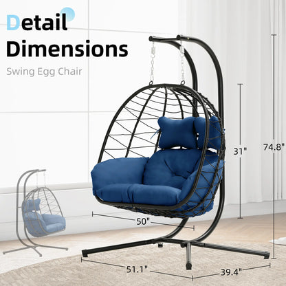 RIWENGO Foldable Double Egg Chair with Cushion – Outdoor Wicker Swing Chair, Rust-Resistant Steel Frame, Ideal for Patio, Garden & Backyard