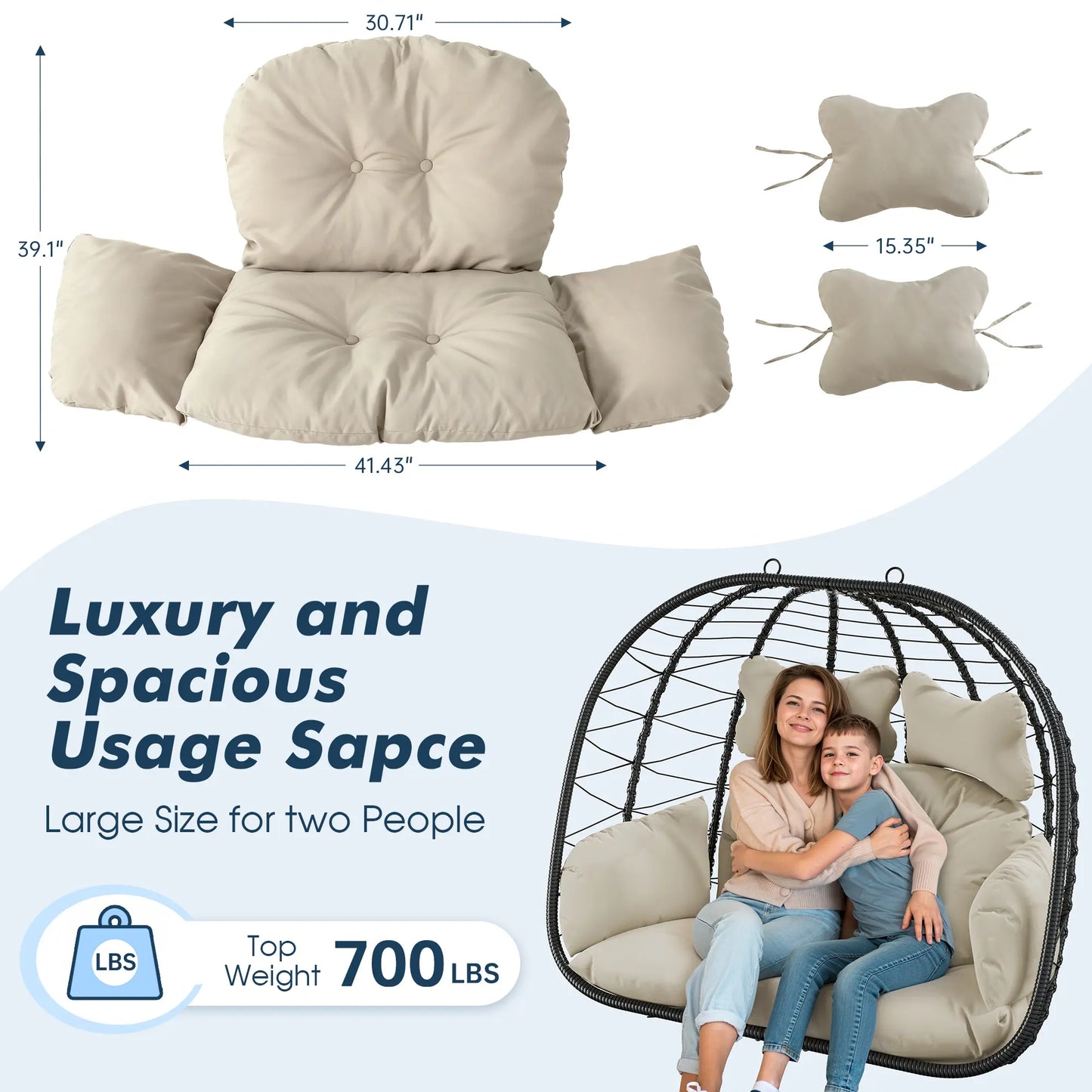 RIWENGO Foldable Double Egg Chair with Cushion – Outdoor Wicker Swing Chair, Rust-Resistant Steel Frame, Ideal for Patio, Garden & Backyard
