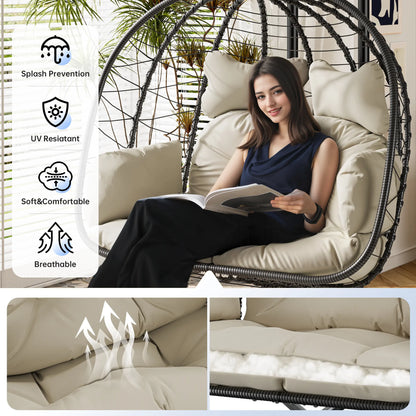 RIWENGO Foldable Double Egg Chair with Cushion – Outdoor Wicker Swing Chair, Rust-Resistant Steel Frame, Ideal for Patio, Garden & Backyard