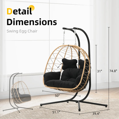 RIWENGO Foldable Double Egg Chair with Cushion – Outdoor Wicker Swing Chair, Rust-Resistant Steel Frame, Ideal for Patio, Garden & Backyard