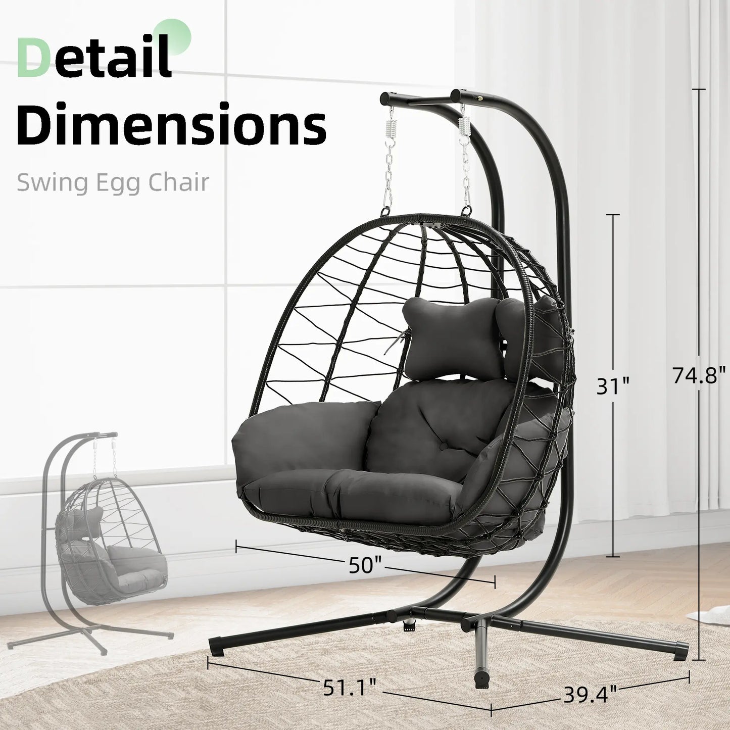 RIWENGO Foldable Double Egg Chair with Cushion – Outdoor Wicker Swing Chair, Rust-Resistant Steel Frame, Ideal for Patio, Garden & Backyard