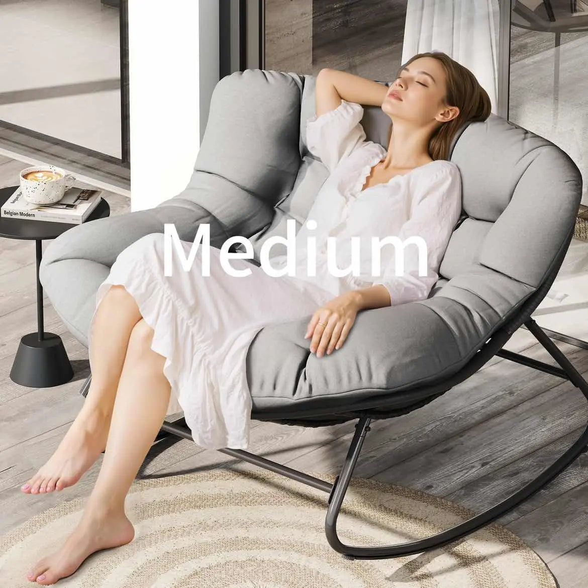 Outdoor Rocking Chair with Thick Cushion, 300lbs Capacity, Adjustable Backrest for Indoor & Outdoor Use