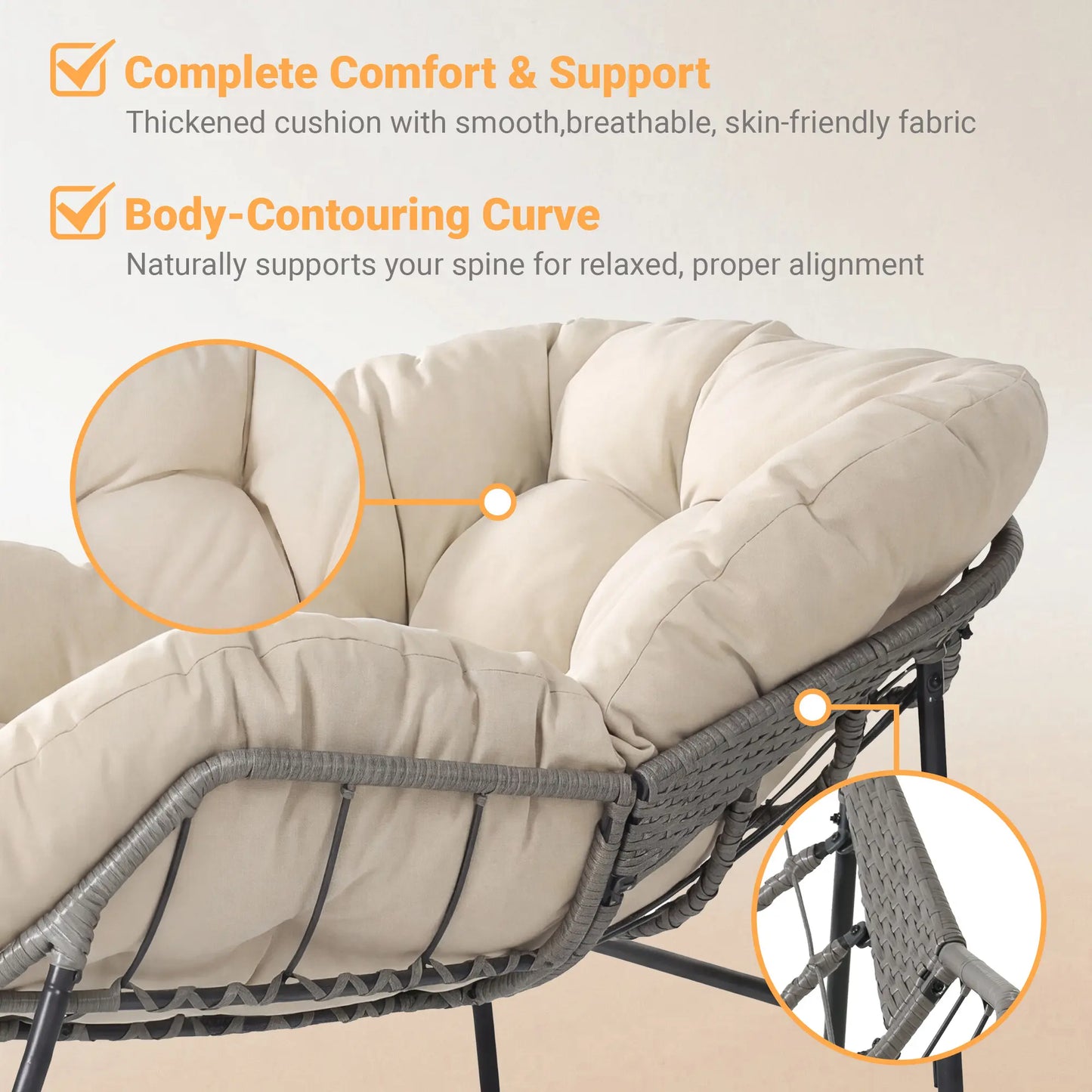 Outdoor Rocking Chair with Thick Cushion, 300lbs Capacity, Adjustable Backrest for Indoor & Outdoor Use