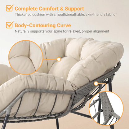 Outdoor Rocking Chair with Thick Cushion, 300lbs Capacity, Adjustable Backrest for Indoor & Outdoor Use