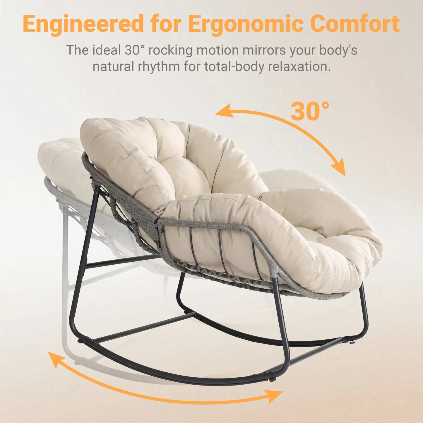 Outdoor Rocking Chair with Thick Cushion, 300lbs Capacity, Adjustable Backrest for Indoor & Outdoor Use