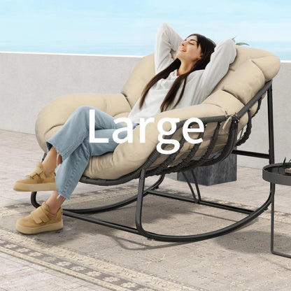 Outdoor Rocking Chair with Thick Cushion, 300lbs Capacity, Adjustable Backrest for Indoor & Outdoor Use