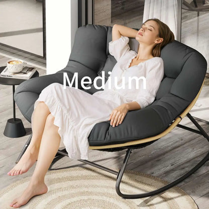 Outdoor Rocking Chair with Thick Cushion, 300lbs Capacity, Adjustable Backrest for Indoor & Outdoor Use