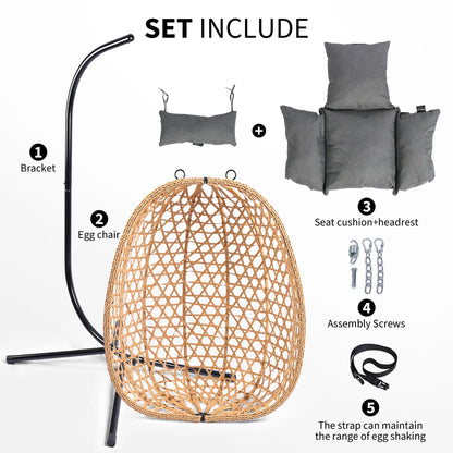 Boho Hanging Egg Chair with Stand – 350 lbs Capacity Patio Swing Chair with Cushions, Indoor & Outdoor Hammock Chair for Balcony, Garden & Bedroom