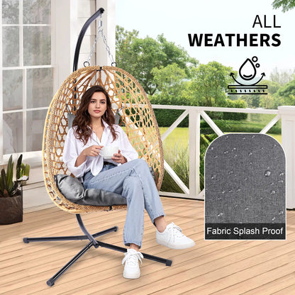 Boho Hanging Egg Chair with Stand – 350 lbs Capacity Patio Swing Chair with Cushions, Indoor & Outdoor Hammock Chair for Balcony, Garden & Bedroom