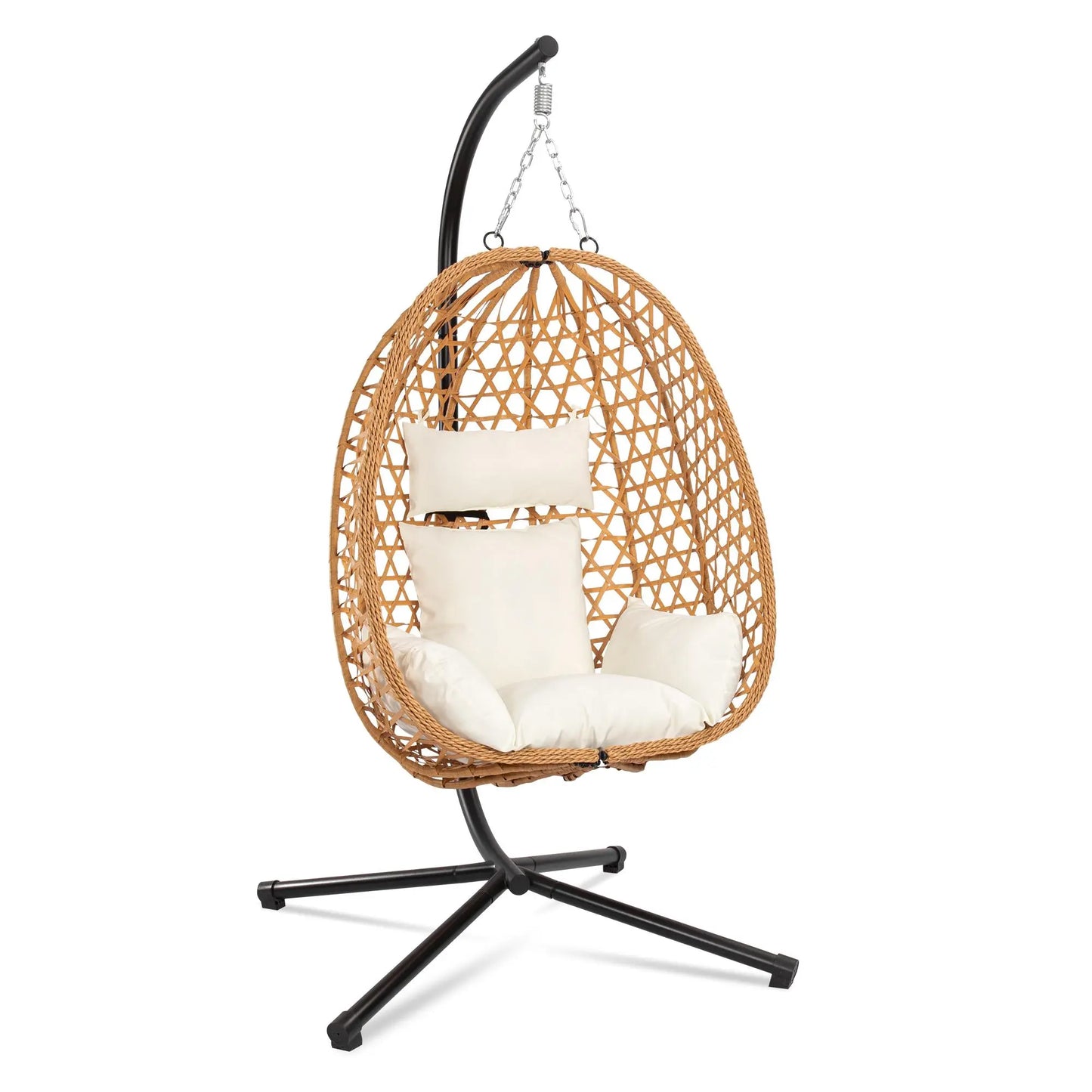 Boho Hanging Egg Chair with Stand – 350 lbs Capacity Patio Swing Chair with Cushions, Indoor & Outdoor Hammock Chair for Balcony, Garden & Bedroom