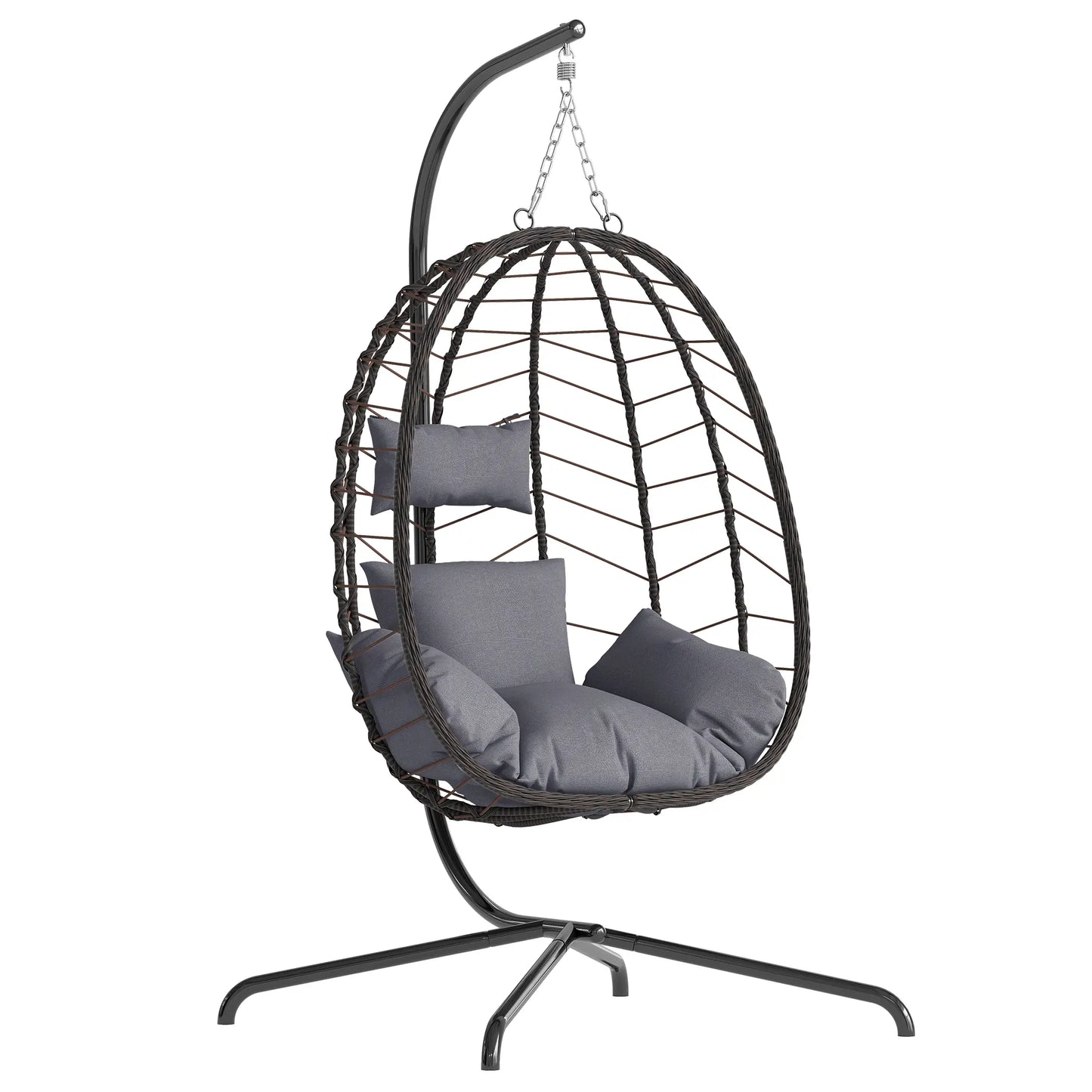 Boho Hanging Egg Chair with Stand – 350 lbs Capacity Patio Swing Chair with Cushions, Indoor & Outdoor Hammock Chair for Balcony, Garden & Bedroom