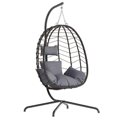 Boho Hanging Egg Chair with Stand – 350 lbs Capacity Patio Swing Chair with Cushions, Indoor & Outdoor Hammock Chair for Balcony, Garden & Bedroom