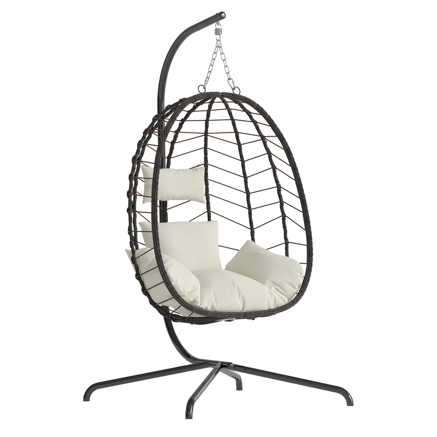 Boho Hanging Egg Chair with Stand – 350 lbs Capacity Patio Swing Chair with Cushions, Indoor & Outdoor Hammock Chair for Balcony, Garden & Bedroom