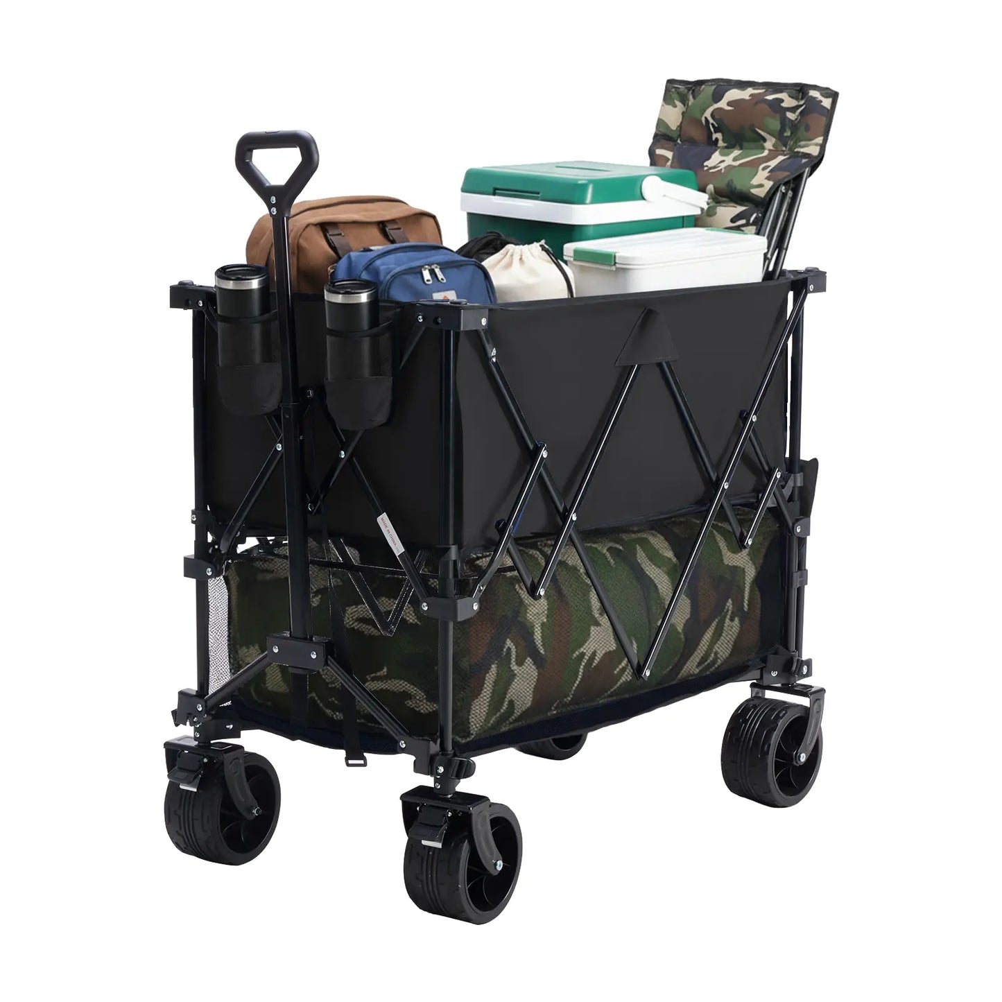 Heavy Duty Folding Wagon by Sweetcrispy – 320L Capacity, Double Decker Storage, All-Terrain Wheels, Brakes & Adjustable Handle for Outdoor Activities