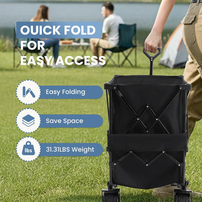 Heavy Duty Folding Wagon by Sweetcrispy – 320L Capacity, Double Decker Storage, All-Terrain Wheels, Brakes & Adjustable Handle for Outdoor Activities