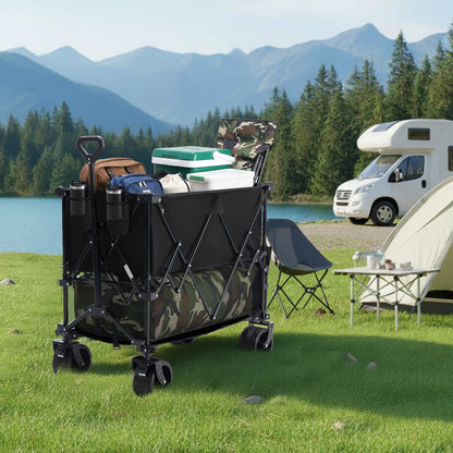 Heavy Duty Folding Wagon by Sweetcrispy – 320L Capacity, Double Decker Storage, All-Terrain Wheels, Brakes & Adjustable Handle for Outdoor Activities