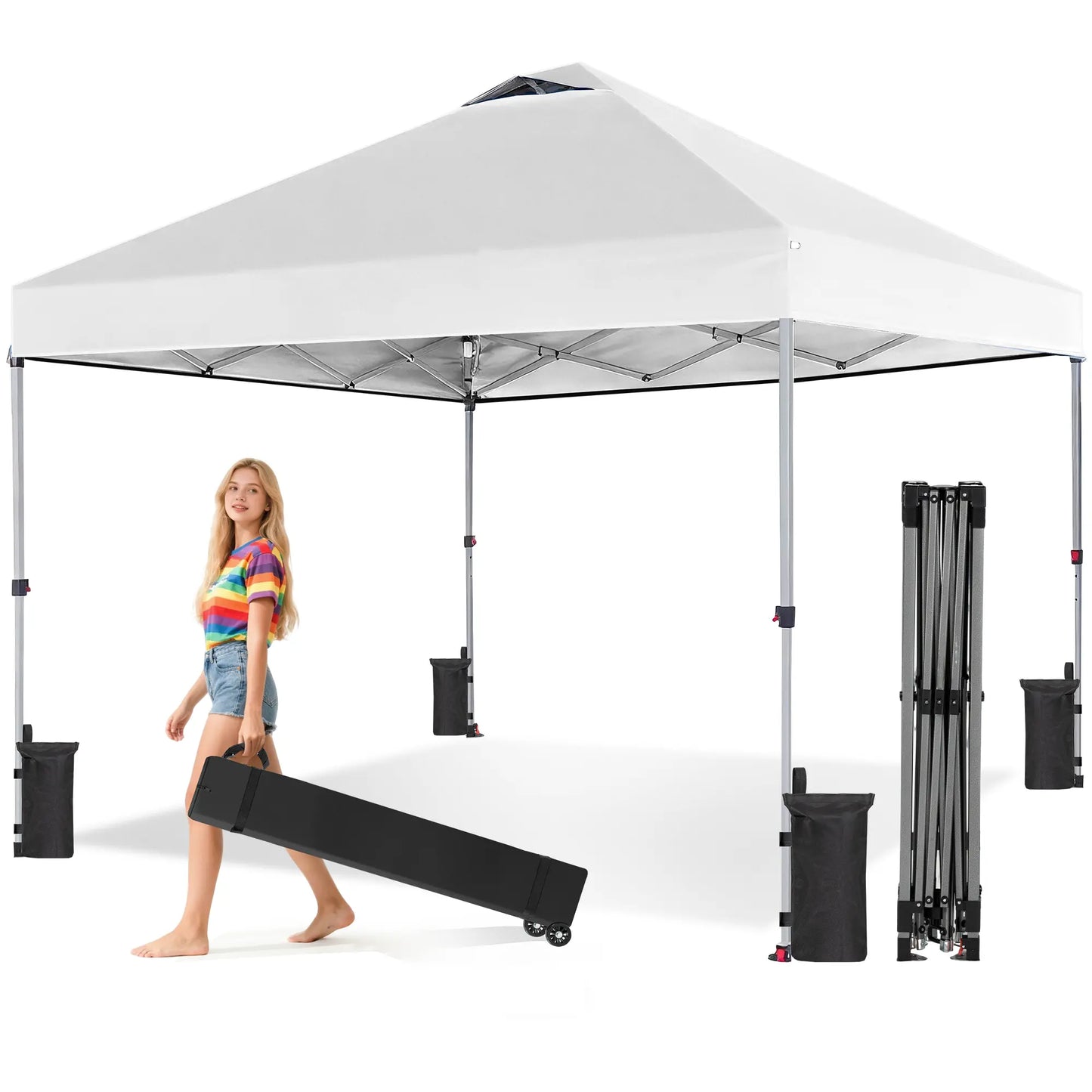 10x10 Sweetcrispy Outdoor Canopy Tent – Easy Pop Up Design with Vented Top, Wheeled Carry Bag, Portable Shade for Garden, Beach & Events