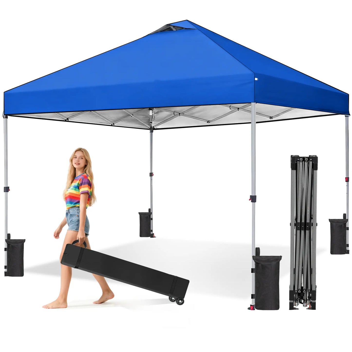 10x10 Sweetcrispy Outdoor Canopy Tent – Easy Pop Up Design with Vented Top, Wheeled Carry Bag, Portable Shade for Garden, Beach & Events