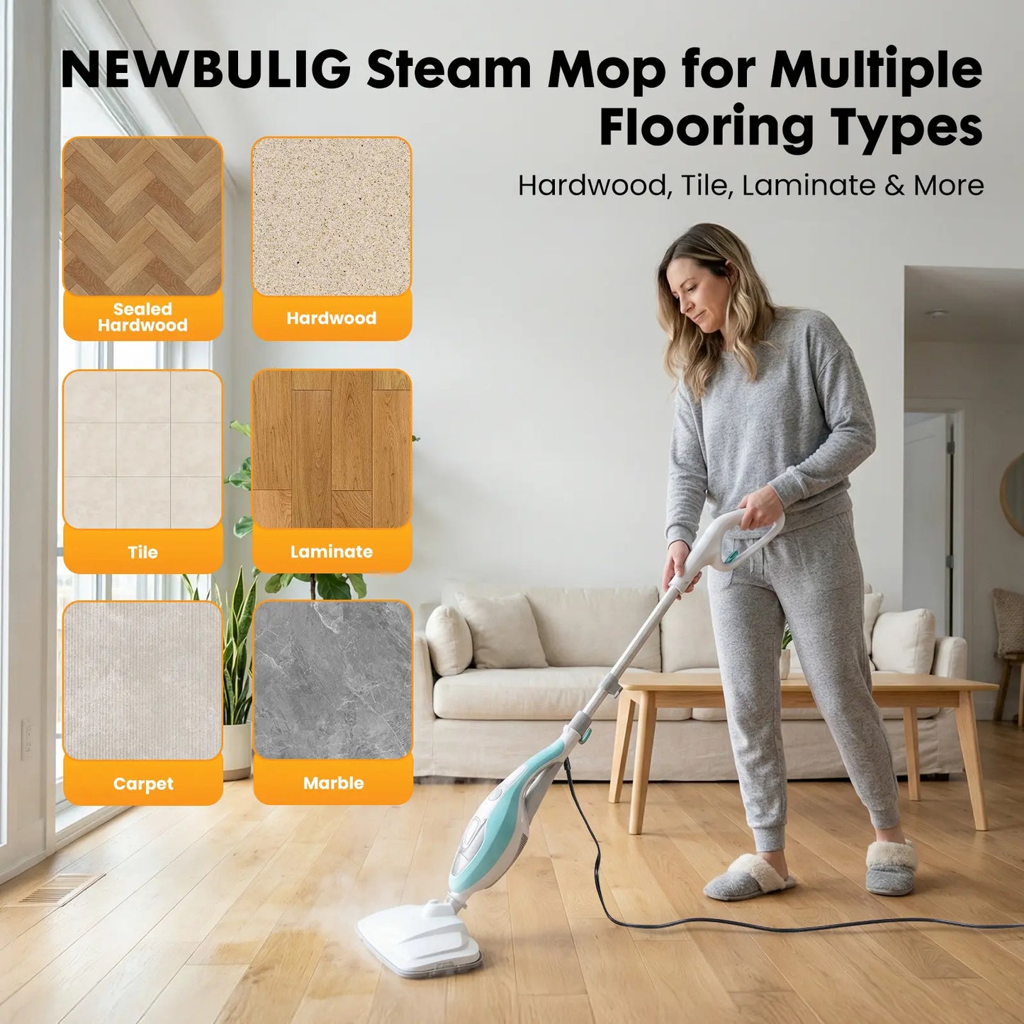 Lightweight Steam Mop Floor Cleaner – Multi-Surface Cleaning for Hardwood, Tile, Laminate Floors & Carpet, Easy Home Deep Cleaning Tool