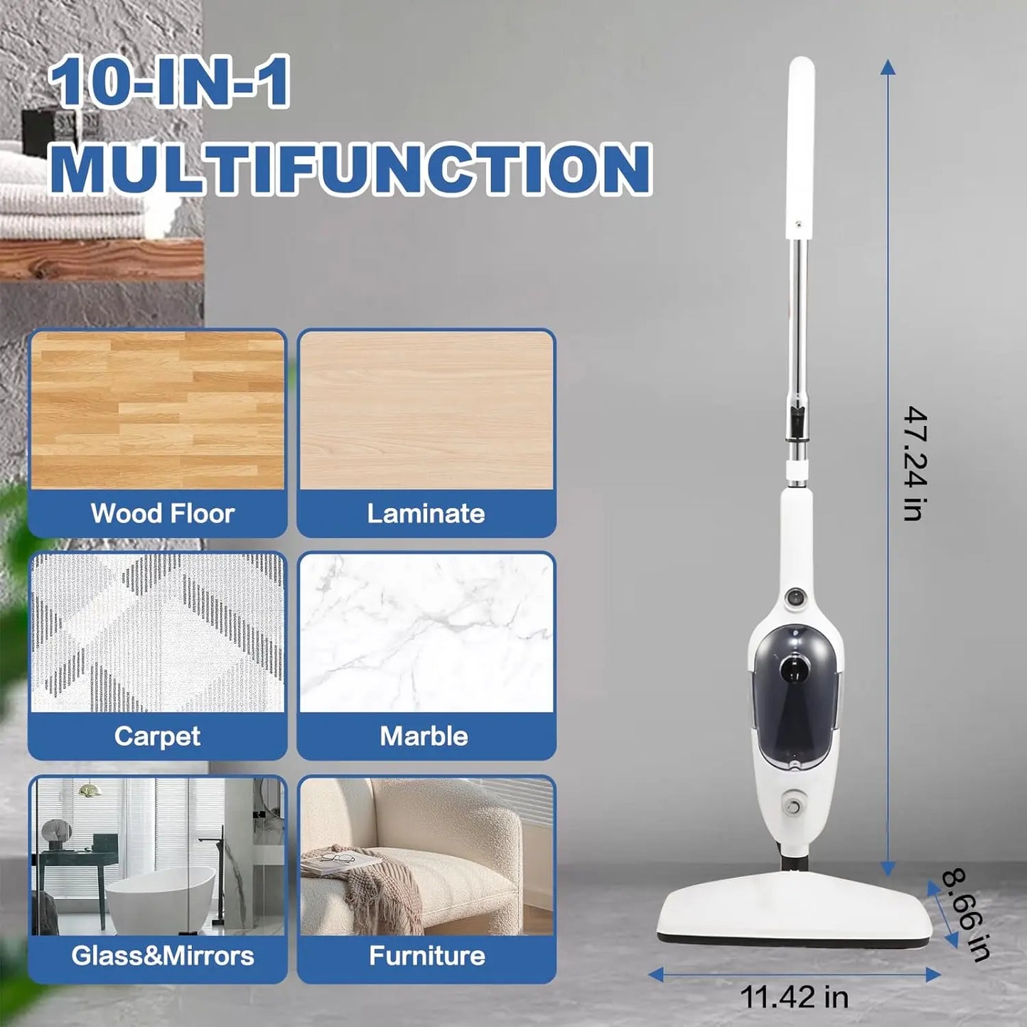 10-in-1 Steam Mop Cleaner with Detachable Handheld Steamer – Multi-Purpose Floor & Fabric Steam Cleaning for Hardwood, Tile, Carpet & Home Use