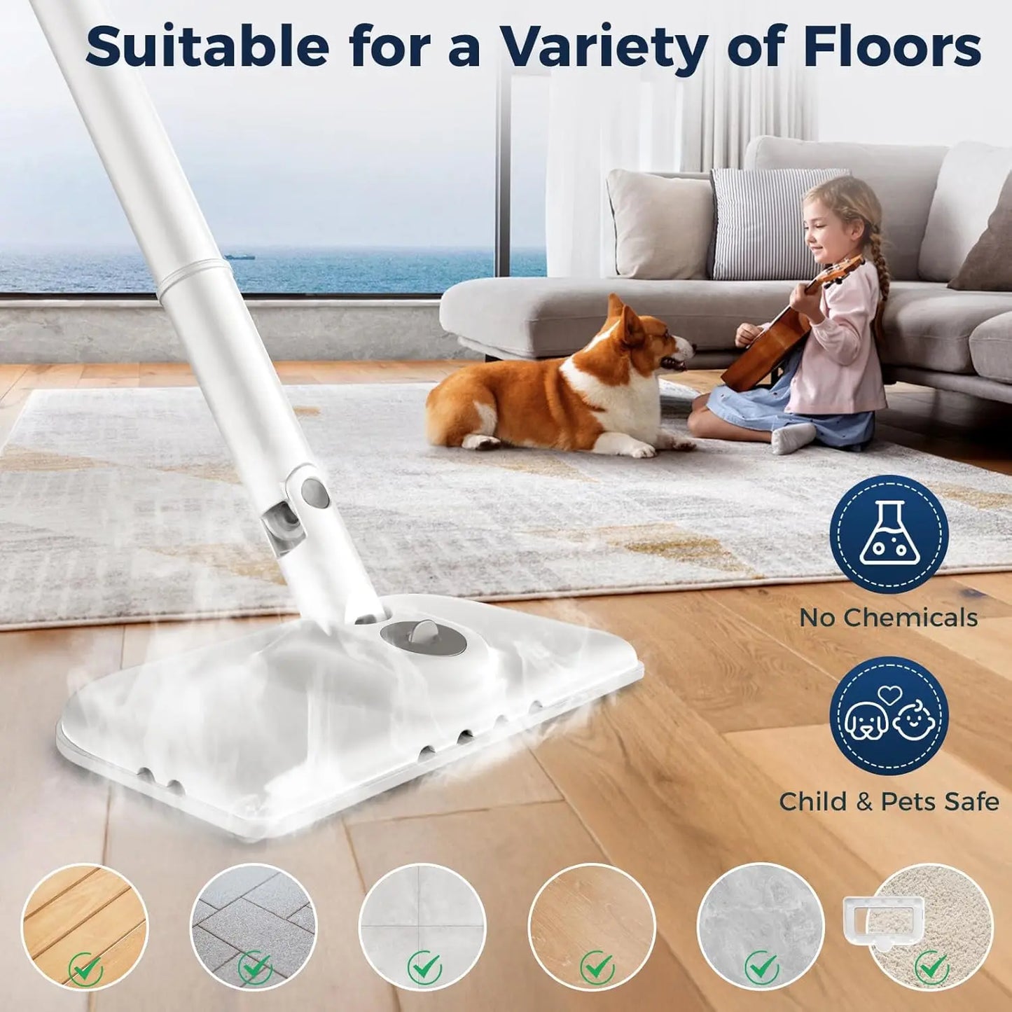 Multipurpose Steam Cleaner with 13 Accessories – Detachable Handheld Floor Steamer with Scent Box & Strap for Hardwood, Tile, Carpet & Fabric Cleaning