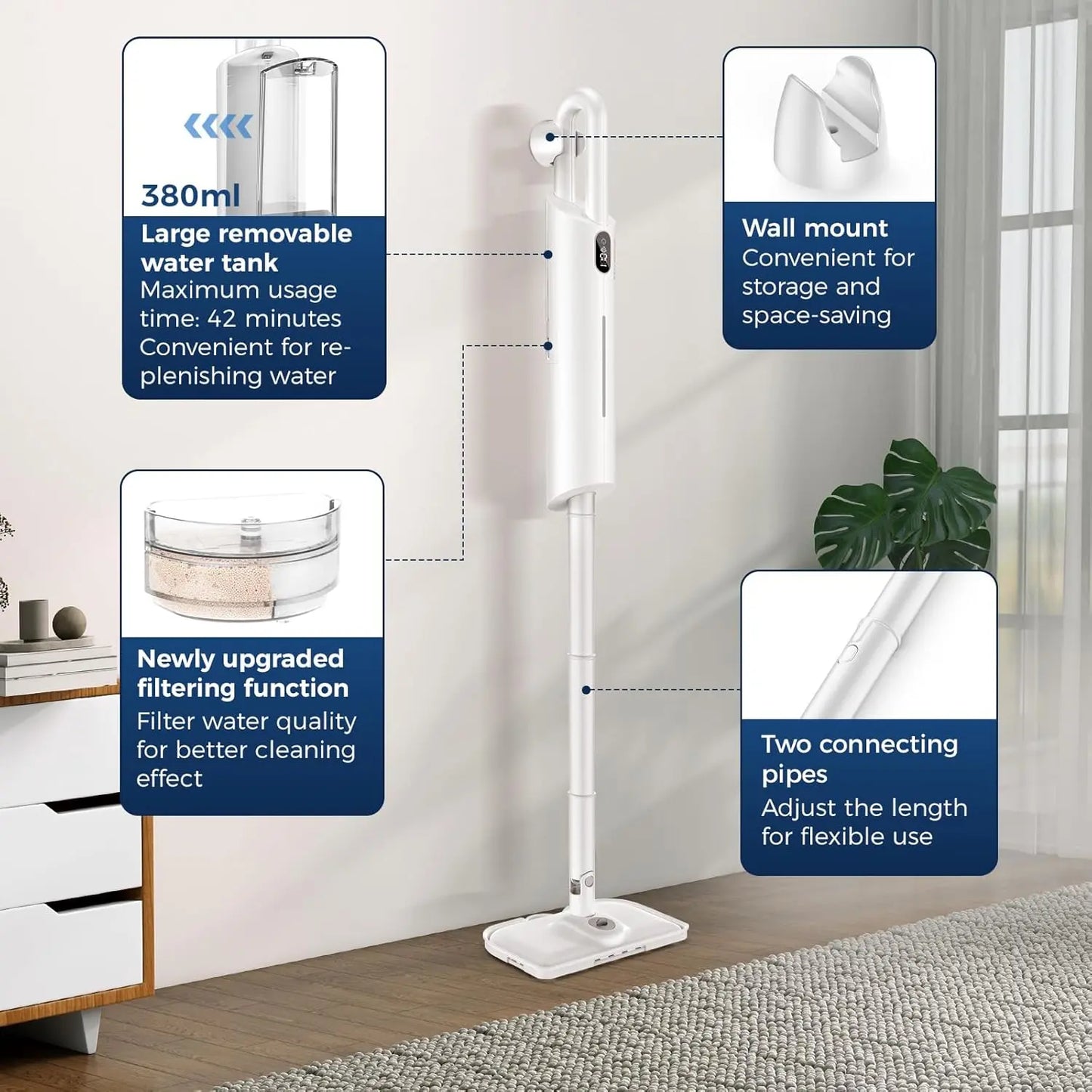 Multipurpose Steam Cleaner with 13 Accessories – Detachable Handheld Floor Steamer with Scent Box & Strap for Hardwood, Tile, Carpet & Fabric Cleaning